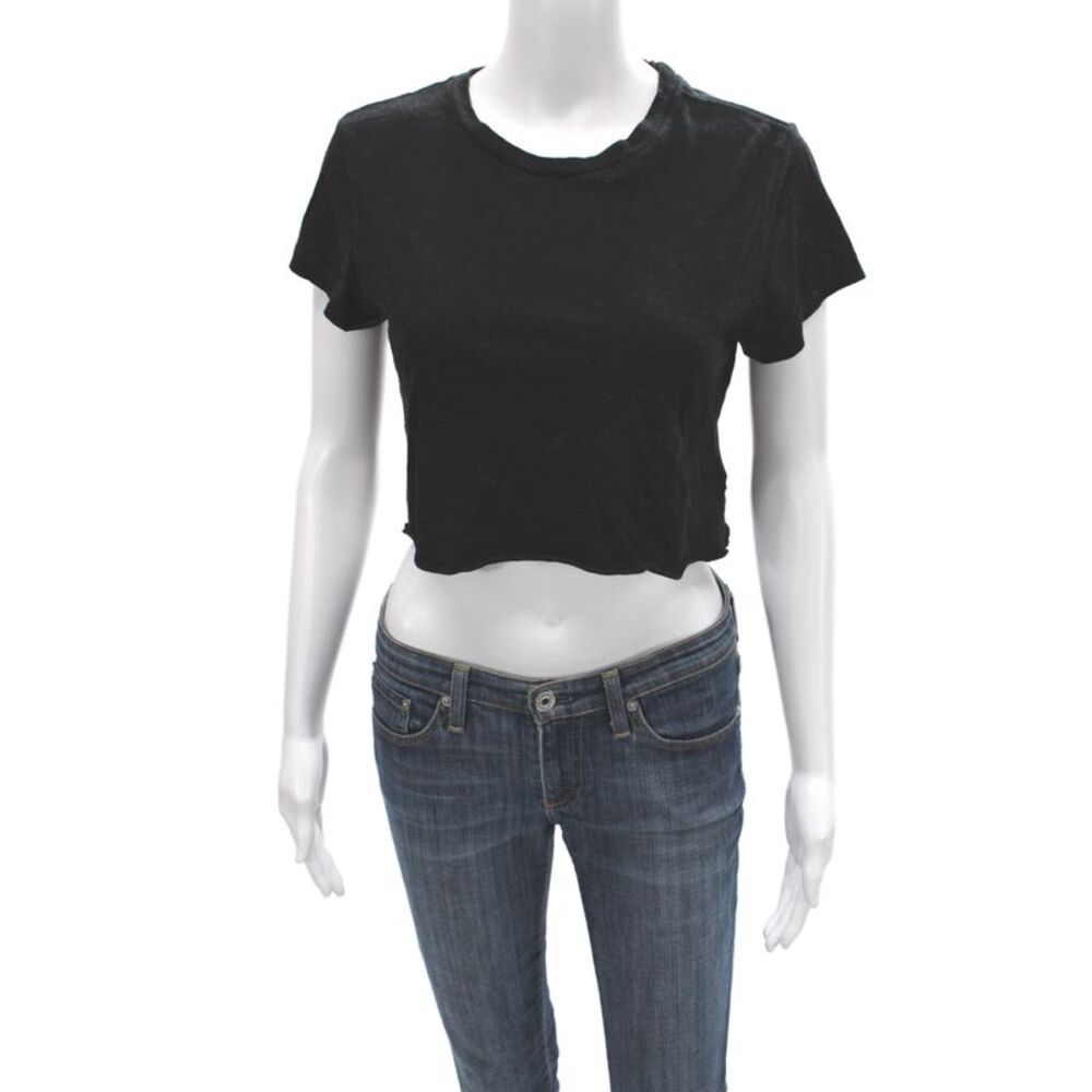 Re/Done x Hanes Womens Cropped Black Cotton Crew Neck Tee Short Sleeve Size S